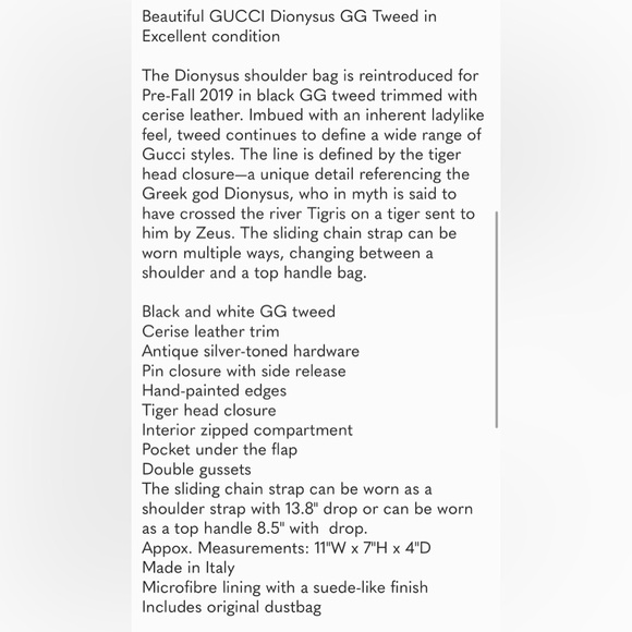 GUCCI Dionysus GG Black White Tweed Red Leather Bag Purse LMTD Edition HOST PICK - Picture 4 of 17